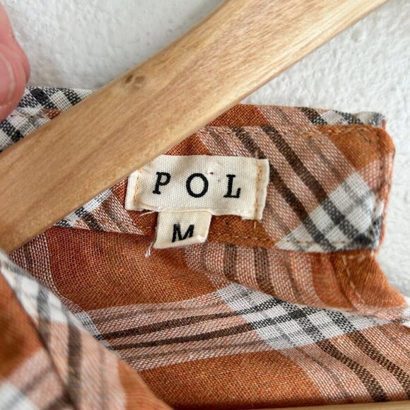 POL Shirt Oversize Plaid Tunic Split Collar Bishop Sleeve - Picture 10 of 11